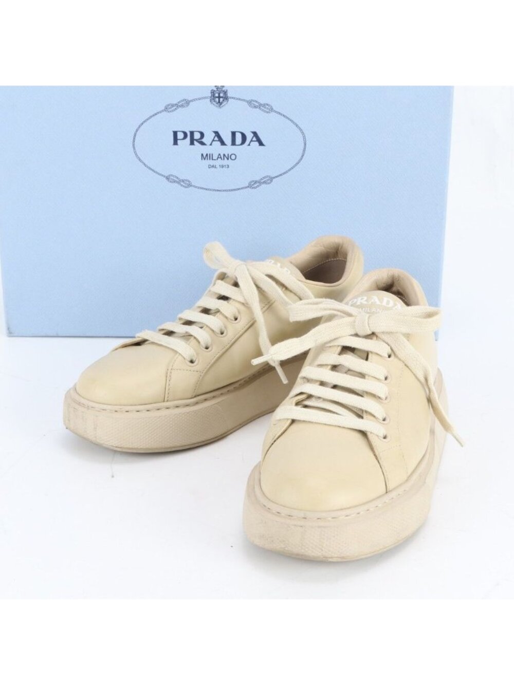 Prada Leather Low Top Sneakers Lace-up Shoes Flat